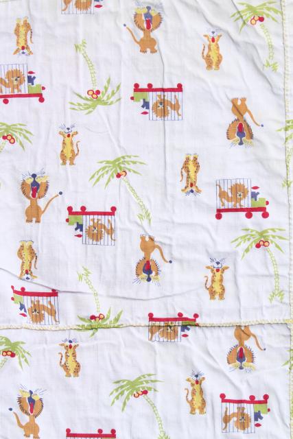 photo of 1950s vintage baby quilt, cotton applique crib blanket w/ kittens and cats #2