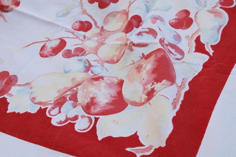 photo of 1950s vintage big apples printed kitchen tablecloth, retro fruit print cotton fabric #4