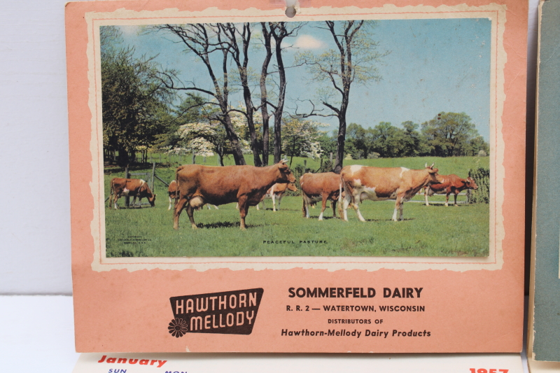 photo of 1950s vintage calendars Guernsey cows Hawthorn Mellody Sommerfeld Dairy Watertown Wisconsin  #3