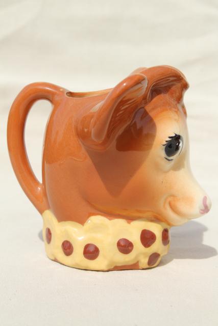 photo of 1950s vintage ceramic Elmer & Elsie Borden cow creamer, cream pitcher & sugar set #4