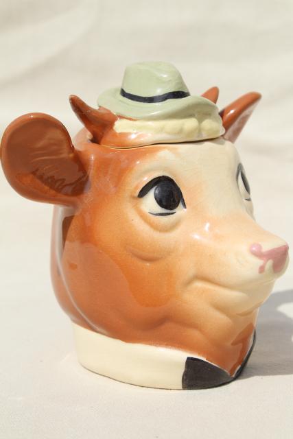 photo of 1950s vintage ceramic Elmer & Elsie Borden cow creamer, cream pitcher & sugar set #6