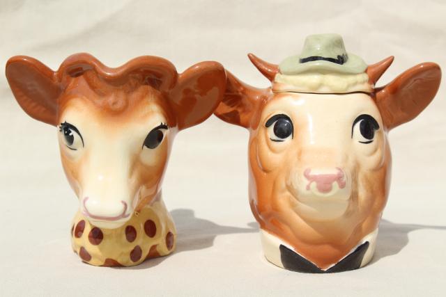 photo of 1950s vintage ceramic Elmer & Elsie Borden cow creamer, cream pitcher & sugar set #7