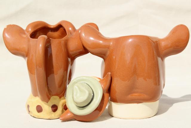 photo of 1950s vintage ceramic Elmer & Elsie Borden cow creamer, cream pitcher & sugar set #8