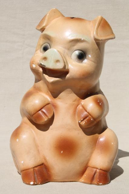 photo of 1950s vintage chalkware piggy bank, farm country county fair carnival prize pig #2