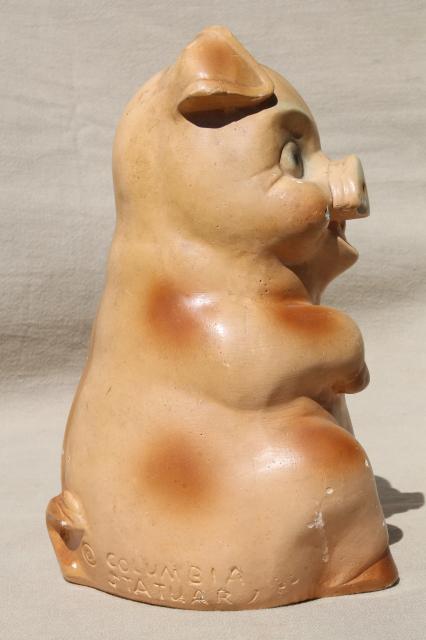 photo of 1950s vintage chalkware piggy bank, farm country county fair carnival prize pig #5