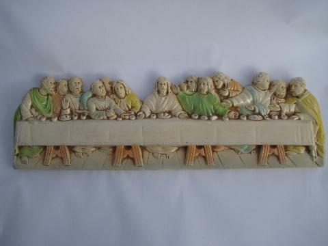 photo of 1950s vintage chalkware wall hanging plaque of The Last Supper #1