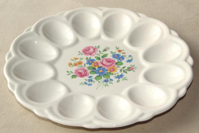 photo of 1950s vintage china egg plate, divided tray for serving deviled eggs #1