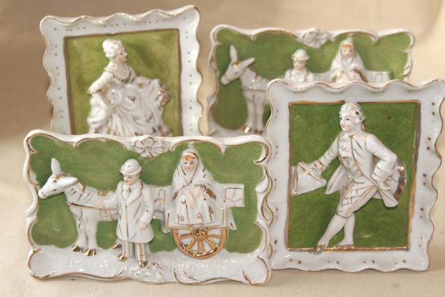 photo of 1950s vintage china frames w/ dimensional figures, hand painted Japan french art pieces #1