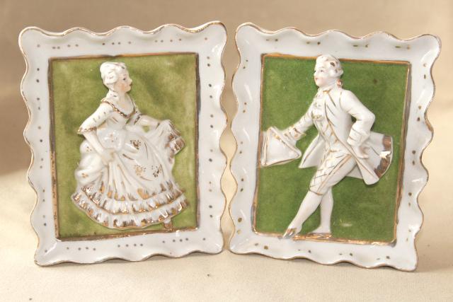 photo of 1950s vintage china frames w/ dimensional figures, hand painted Japan french art pieces #14