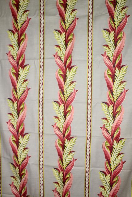 photo of 1950s vintage cotton barkcloth fabric curtains, pink grey leaves, very retro! #4