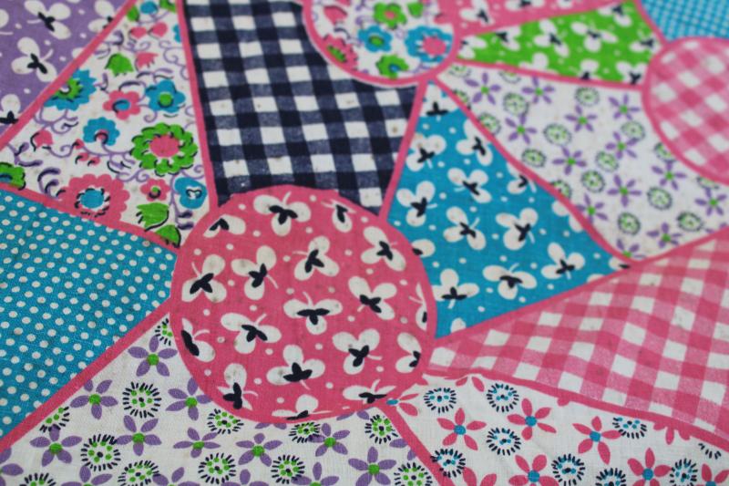 photo of 1950s vintage cotton cheater patchwork quilt print fabric pink green aqua #2