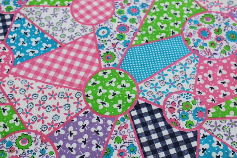 photo of 1950s vintage cotton cheater patchwork quilt print fabric pink green aqua #3