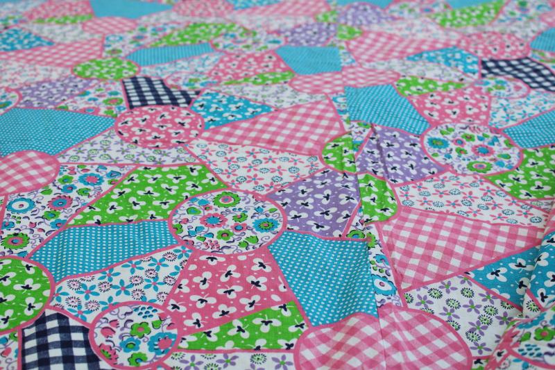 photo of 1950s vintage cotton cheater patchwork quilt print fabric pink green aqua #5