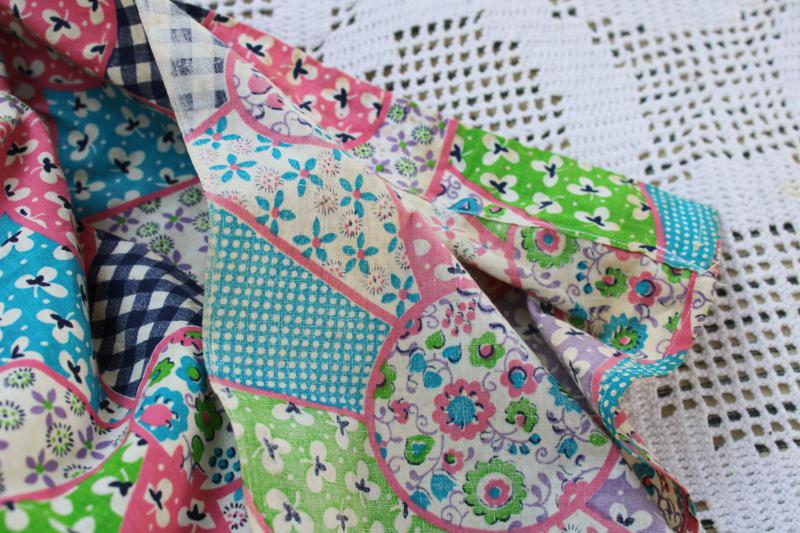 photo of 1950s vintage cotton cheater patchwork quilt print fabric pink green aqua #7