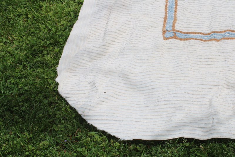 photo of 1950s vintage cotton chenille bedspread, horse & rider cowboy western dude ranch decor  #7