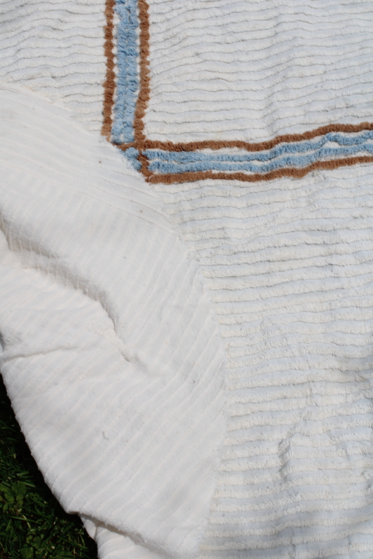 photo of 1950s vintage cotton chenille bedspread, horse & rider cowboy western dude ranch decor  #8