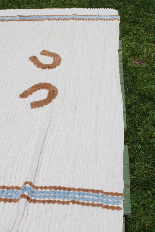 photo of 1950s vintage cotton chenille bedspread, horse & rider cowboy western dude ranch decor  #11
