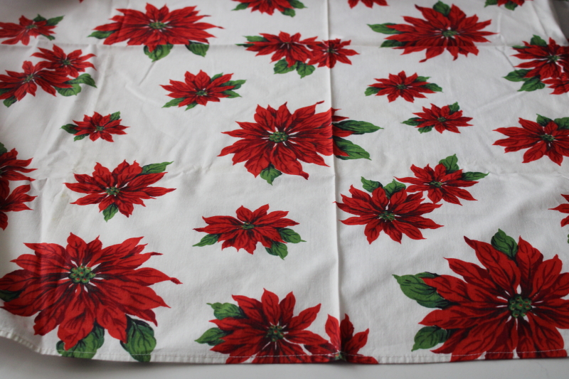 photo of 1950s vintage cotton fabric, Christmas poinsettias print red on white quilting weight material #4