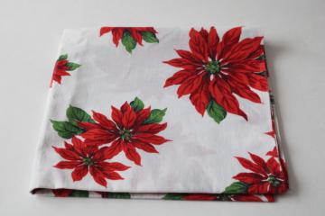 catalog photo of 1950s vintage cotton fabric, Christmas poinsettias print red on white quilting weight material 