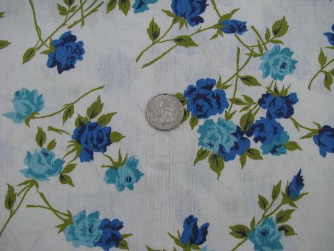 photo of 1950s vintage cotton fabric, blue roses #1