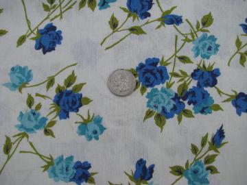 catalog photo of 1950s vintage cotton fabric, blue roses