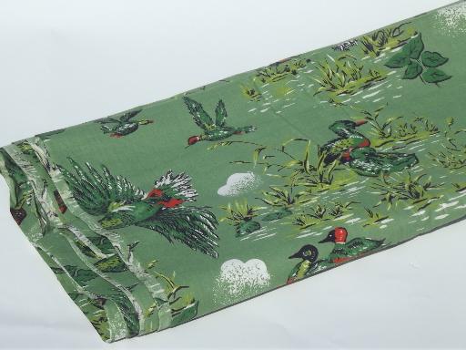 photo of 1950s vintage cotton fabric, camp print wild ducks on hunter green #3