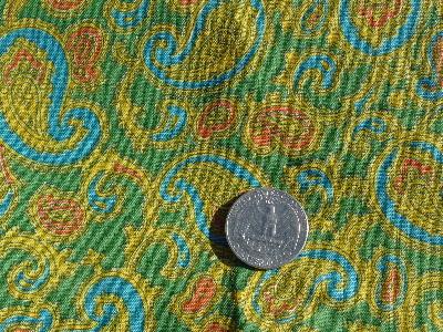 photo of 1950's vintage cotton fabric, paisley on green #1