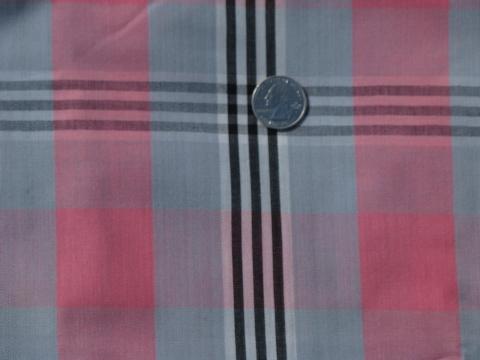 photo of 1950s vintage cotton fabric, pink / grey / black schoolgirl plaid #1