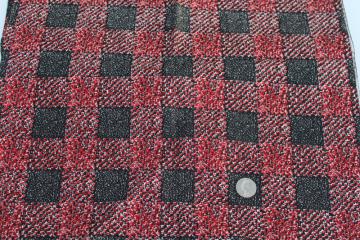 catalog photo of 1950s vintage cotton fabric, print buffalo plaid tweedy red & black rustic lumberjack