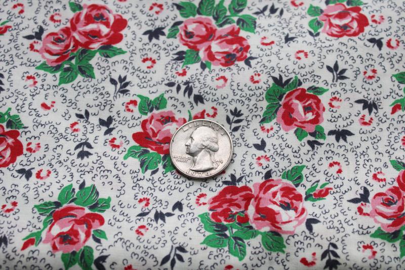 photo of 1950s vintage cotton fabric, rockabilly girly floral print little roses #3