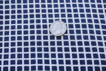 1950s vintage cotton fabric, soft crinkle texture plisse navy blue w/ white