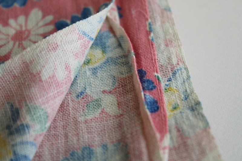 photo of 1950s vintage cotton feed sack fabric, blue daisies on pink floral print #3