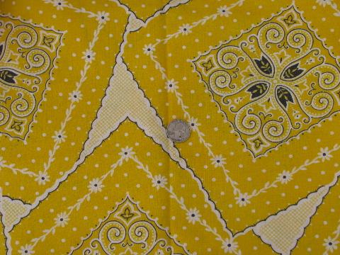 photo of 1950s vintage cotton feedsack fabric, retro bandana print in yellow #1