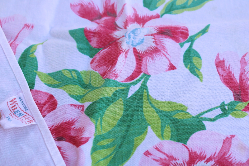 photo of 1950s vintage cotton kitchen tablecloth Wilendur label wild rose print pink flowers on white  #2