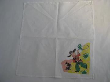 catalog photo of 1950's vintage cotton print handkerchief, little cowboy on the range