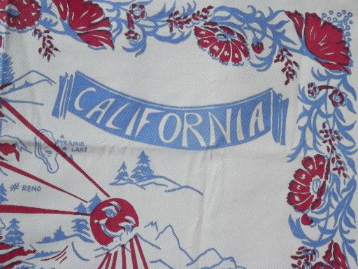 photo of 1950s vintage cotton print kitchen tablecloth, California state map #2