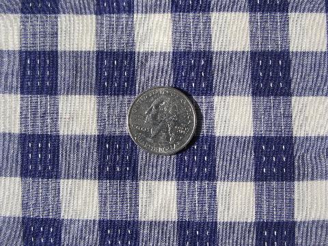 photo of 1950s vintage cotton shirting fabric, woven check indigo blue & white #1