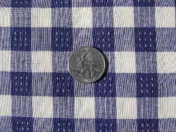 catalog photo of 1950s vintage cotton shirting fabric, woven check indigo blue & white