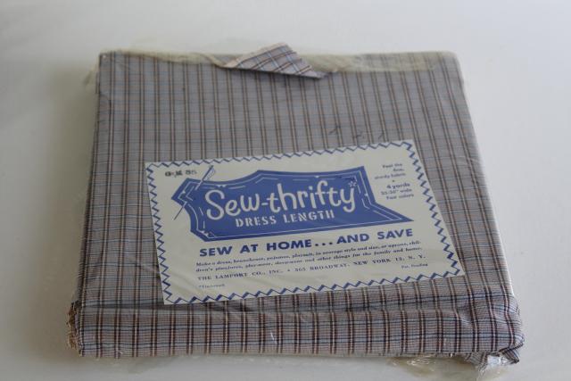 photo of 1950s vintage cotton shirting, woven checked plaid 4 yards 35-36 wide #1