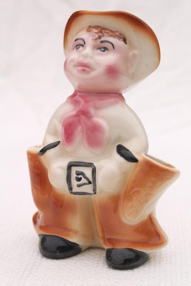 photo of 1950s vintage cowboy planter figurine or toothpick holder, mid-century mod pottery #1