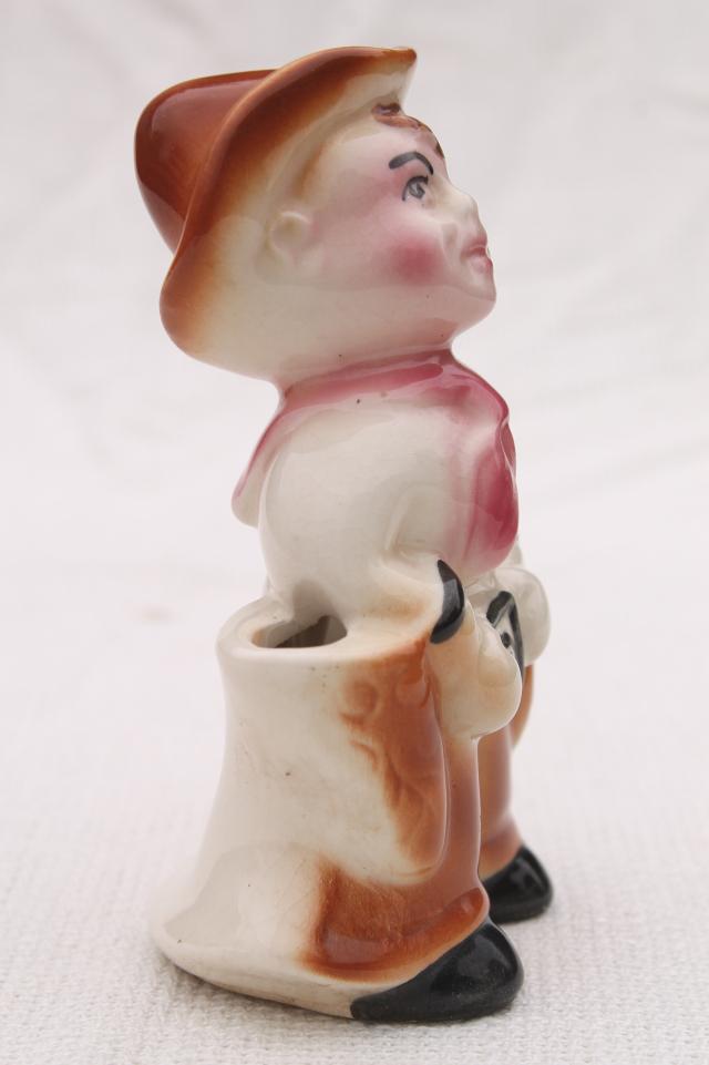 photo of 1950s vintage cowboy planter figurine or toothpick holder, mid-century mod pottery #3