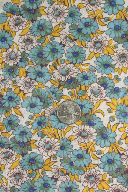 photo of 1950s vintage daisy print quilting or dress weight cotton, blue yellow daisies #1