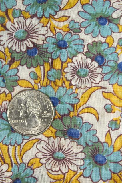 photo of 1950s vintage daisy print quilting or dress weight cotton, blue yellow daisies #2