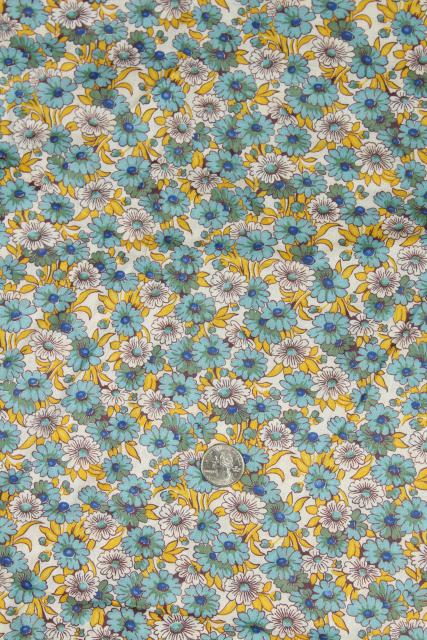 photo of 1950s vintage daisy print quilting or dress weight cotton, blue yellow daisies #3