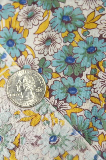 photo of 1950s vintage daisy print quilting or dress weight cotton, blue yellow daisies #5