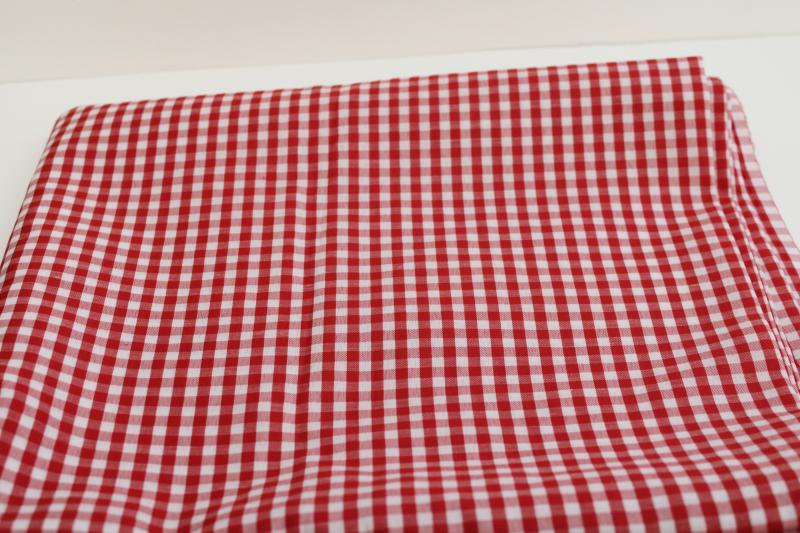 photo of 1950s vintage fabric, cotton rayon red & white checked gingham woven checks #1