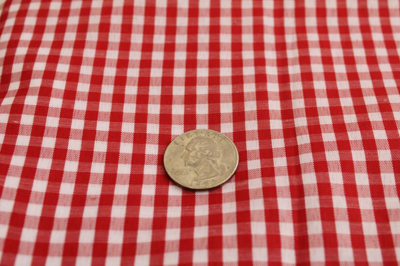 photo of 1950s vintage fabric, cotton rayon red & white checked gingham woven checks #2