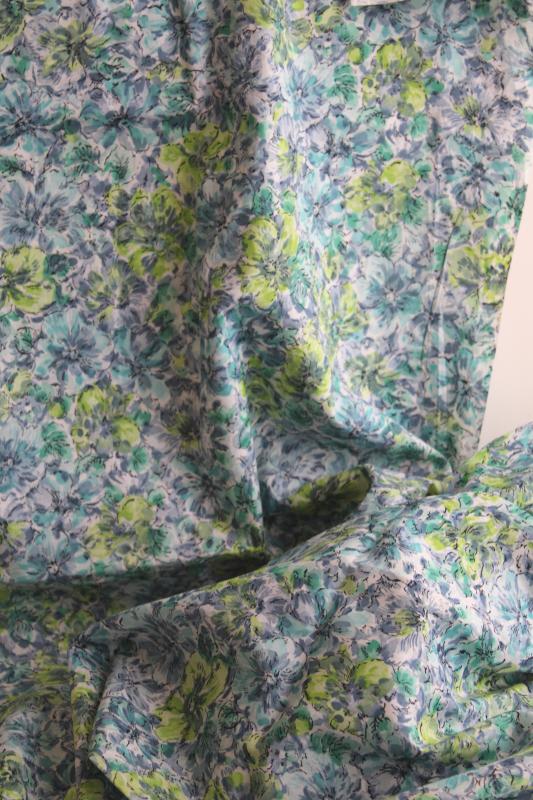 photo of 1950s vintage fabric, fine light cotton lawn w/ floral lime, smoke grey, teal blue #2