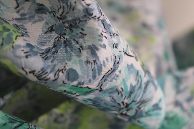 photo of 1950s vintage fabric, fine light cotton lawn w/ floral lime, smoke grey, teal blue #3