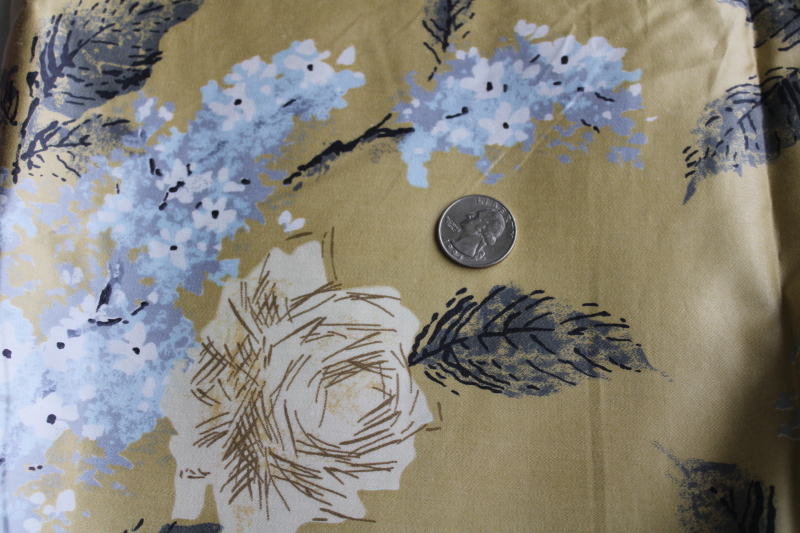 photo of 1950s vintage fabric, heavy cotton sateen floral print muted gold w/ silver grey  #2